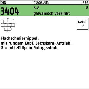 Engrasador Plano DIN 3404 con Cabeza Hexagonal G 3/8-22 SW 22 5.8 Electrogalvanizado, 25 Piezas - Product Image 1