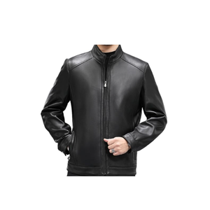 แจ็กเก็ตหนัง PU สีดำทรงสลิมฟิตสำหรับผู้ชาย - Product Image 5