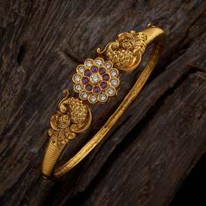 Antique Fashion Gold Polish <b>Ruby</b> Synthetic Stones Flower Shape Wedding Bangle 154702 Kada - Product Image 2