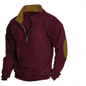 Sudadera de Forro Polar con Cierre de Cremallera para Hombre, Color Sólido, Corte Regular, Cuello Alto, Estilo Casual para Otoño, Mezcla de Poliéster y Algodón - Product Image 4
