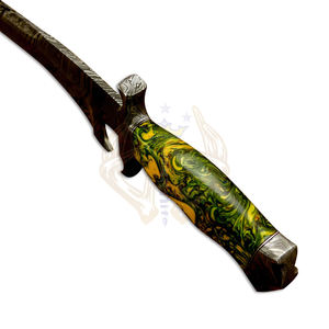 Cuchillo Bowie de acero de Damasco hecho a mano personalizado-Cuchillo de caza profesional con Funda de cuero, agarre ergonómico de resina, regalo ideal - Product Image 3