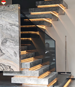 Baldosas de mármol pulido antideslizantes de color marrón oscuro para escaleras de casa, escalones de mármol veneciano marrón con tiras de luces LED - Product Image 1