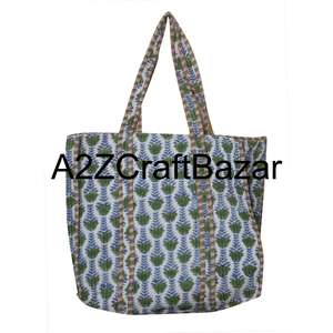 Bolso Tote Grande Reversible de Algodón Acolchado con Estampado a Mano para Mujer, Estilo Indio, Multicolor a Rayas, Asa Larga, Nuevo Estilo, Productos Populares - Product Image 2