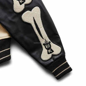 OEM Custom Men's Varsity Jacket Red and <b>White</b> with Stand Collar Embroidery Front Logo-<b>Wool</b>/Polyester Shell - Product Image 4