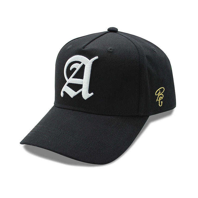 Custom 3D Embroidered Logo Unisex Frame A-frame 5 Panel Curved Brim Bill Black New Snapback Waterproof Dobby Baseball Caps