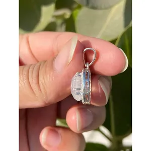 925 <b>Silver</b> Oval Rainbow Moonstone <b>Necklace</b> with Bezel Setting Inlay Technology - Product Image 1