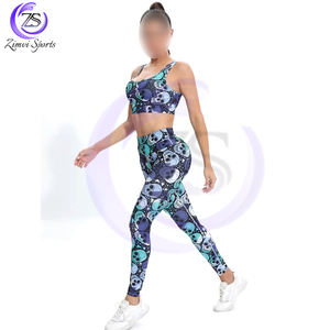 Custom Made 2 Pcs Skull Graphic Fitness Wear Crop Top & High Waist Printed Slim Running <b>Leggings</b> Outfits <b>Women</b> Yoga Sets - Product Image 5
