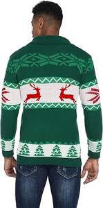 Pull cardigan tricoté respirant pour homme, col châle, motif flocon de neige renne, pour l'hiver, style pull de Noël original - Product Image 3