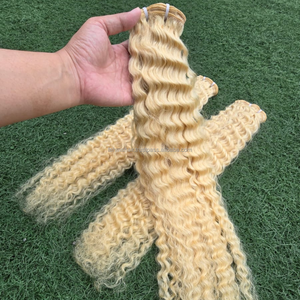 ต่อผมแท้จากผู้ผลิตชั้นนำ ผมสองชั้น เย็บด้วยเครื่องจักร เรียงเกล็ดผมอย่างดี สีบลอนด์หยิก 613 ไม่พันกัน ไม่หลุดร่วง - Product Image 5