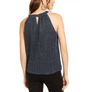 INC International Concepts Top da donna con scollo all'americana, taglia piccola, blu navy, traspirante e brillante - Product Image 2