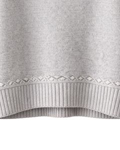 Customized Light Grey Jacquard Knit Sweater Floral Textured Crew Neck Long Sleeve Winter Pullover For Women Custom Wholesale - Product Image 6