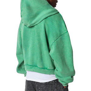 Hombres alta calidad 400 GSM logotipo personalizado capucha 100% algodón cremallera gota hombro recortado lavado Zip up Sudadera con capucha - Product Image 5