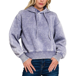 Sudaderas de Mujer Personalizadas OEM, Estilo Casual de Invierno, Tejido de Punto con Estampado, Algodón Grueso, Cierre de Cremallera, Estilo Retro, con Cordón Ajustable, Lavado Ácido, Talla Grande - Product Image 1