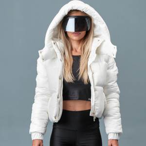 Chaqueta acolchada con capucha para mujer, Abrigo acolchado con cremallera de invierno cálido, chaquetas hinchadas informales a prueba de viento con logotipo personalizado, chaqueta de plumón para mujer, prendas de vestir - Product Image 1