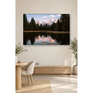 Impression sur toile du lac Fida Forest Lake avec reflets des crêtes enneigées - Product Image 5