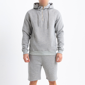 Personnalisé Vierge High Street Plus Size Tech Fleece Lourd à Manches Longues Uni Deux Pièces Hommes Shorts et Sweat à Capuche Jogger Ensemble - Product Image 1