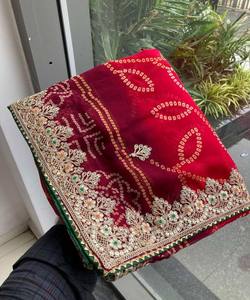 ÚLTIMO GEORGETTE BORDADO TRABAJO SAREE CON BLUSA SIN COSTAR ROPA DE BODA PRECIO AL POR MAYOR ROJA ÉTNICA - Product Image 3