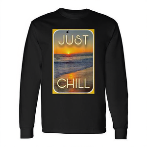 Camiseta de manga larga Just Chill Summer, camiseta promocional con diseño de playa, océano, agua, arena, olas, pájaros y cielo - Product Image 2