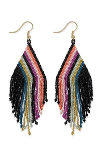 Boucles d'oreilles ethniques en perles de rocaille brodées, style bohème, faites à la main, personnalisées, avec pompons pour femmes - Product Image 4