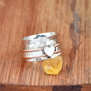 Sterling Silver Heart <b>Spinner</b> <b>Ring</b> Anxiety Thumb Band Meditation Fidget Promise <b>Ring</b> - Product Image 2