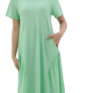 Robe décontractée pour femmes de haute qualité Maxi en polyester à manches courtes confortable avec motif solide sensation de main douce Durable-Chantale - Product Image 5