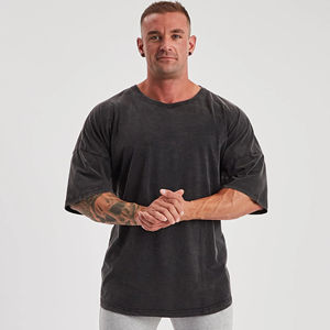 เสื้อยืดผู้ชายดีไซน์เนอร์ทรงหลวมโอเวอร์ไซส์ แขนเสื้อแบบดรอปโชว์เดอร์ สไตล์วินเทจ ล้างสีแบบแอซิด ผ้าคอตตอนหนานุ่ม เสื้อยืดผู้ชาย - Product Image 2