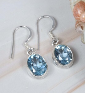 Pendientes para mujer Pendientes de piedras preciosas de Topacio Azul 925 Plata de ley sólida Niñas Piedra azul Niñas Pendientes colgantes Joyería de plata - Product Image 3