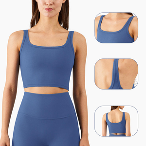 Débardeur de sport court en tricot côtelé solide basique pour femme - Product Image 1