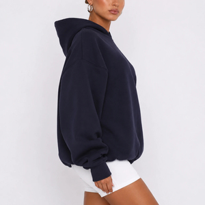 2026 Womens Fashion Oversize <b>Long</b> Knitted Hoodie Basic Pullover Sweatshirt Solid Color Loose <b>Top</b> Front Logo <b>Black</b> Wholesale - Product Image 2