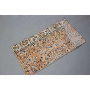 Turkish Rug, Small 1,5x2,9 ft Vintage Rug, <b>Brown</b> Orange Bordered <b>Wool</b> Rug - Product Image 4