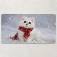Tapis de souris gaming XXL argenté, motif chat, tapis de bureau couleur intégrale, base antidérapante en caoutchouc, motif personnalisé