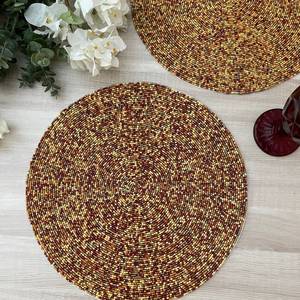 <b>Beaded</b> <b>Placemat</b> Handmade Round Charger for Luxury Dining & Holiday Decor Unique Piece Handmade <b>Beaded</b>, <b>Placemat</b>, Housewarming - Product Image 3