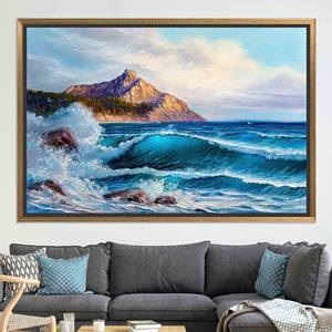 Printed Canvas: Coastal Mountain View - Elegant Coastal Decor,GOLD <b>FRAMED</b> CANVAS - Product Image 1