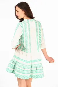 ชุดเดรสแขนสั้นคอวีมินิของผู้หญิง, ชุดเดรสผ้าทอคอวีเนื้อเรียบหรูน้ำหนักเบาและมีสไตล์สำหรับใส่ในช่วงฤดูร้อน - Product Image 3