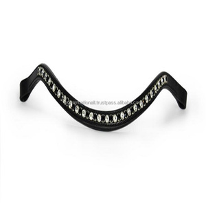 Bande de front de cheval en cuir véritable sur mesure avec rembourrage doux cousu et bande de front bling en cristaux blancs noirs design - Product Image 4