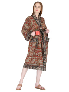 <b>Summer</b> European Cotton Maxi Robe Quality <b>Ladies</b> Bathrobe Kimono <b>Cardigan</b> with Casual Floral Print Boho Style Weddings Beaches - Product Image 2