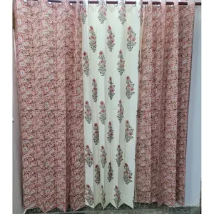 Rajasthan Fashions Rideaux et cantonnières en coton imprimé au bloc, textile naturel de qualité supérieure, motif complexe, Blanc Bass Pich Mugal - Product Image 6