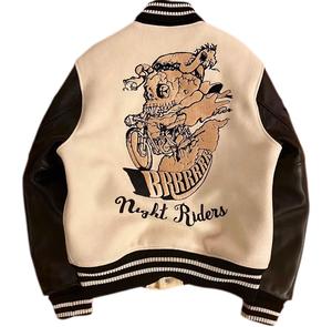 Chaqueta universitaria con logotipo personalizado, Mangas de cuero bordadas, chaqueta negra de béisbol universitario para parejas, chaqueta de hombre Letterman Varisty - Product Image 3