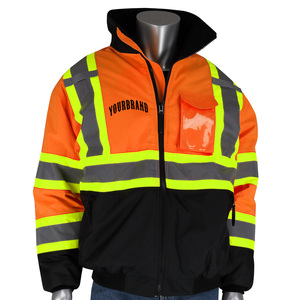 Chaqueta DE SEGURIDAD reflectante de poliéster de alta visibilidad naranja logotipo personalizado cremallera ropa de trabajo chaqueta fluorescente de alta visibilidad estilo Bombardero - Product Image 3