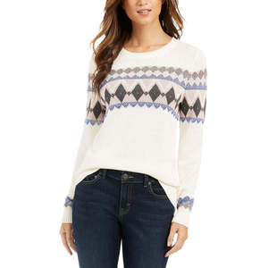 Pull en maille Fair Isle pour femme Charter Club, style coréen, avec nœud et dentelle sur le devant, couleur naturelle, taille L, respirant, design tendance - Product Image 1