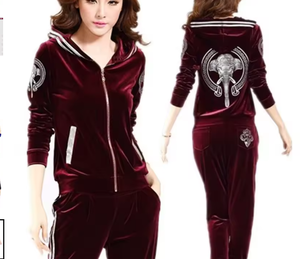 Women Velvet Tracksuit 2Piece Set Cropped Zip Up Jacket and Full Length <b>Pants</b> Casual Fall Outfit - Product Image 4