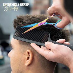 กรรไกรตัดผมคุณภาพระดับพรีเมียมพร้อมใบมีดคม กรรไกรตัดผมความงามโลหะเหล็กพร้อมที่วางนิ้ว - Product Image 4