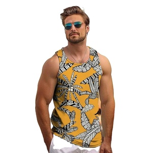 Camisetas sin mangas con estampado de hojas tropicales 3D para hombre, moda vintage de verano, ropa de calle, chaleco de ocio de cuello redondo suelto de viaje diario para hombre - Product Image 2