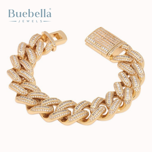 Venta caliente 18MM 18K chapado en oro 925 Plata VVS moissanita y Baguette helado Miami pulsera de eslabones cubanos - Product Image 2