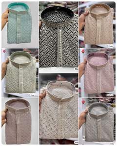 Pyjama Kurta pour homme de créateur classique en rayonne de qualité supérieure avec broderie et paillettes des deux côtés, parfait pour le festival - Product Image 4