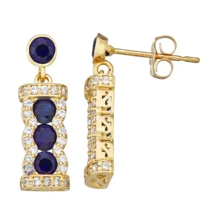 Nhất Bán Phụ Nữ Của Phong Cách Màu Xanh Vòng Sapphire Và 1.20ct Kim Cương Studded 14K Vàng Thật Bông Tai Cho Bán Với Giá Tốt Nhất