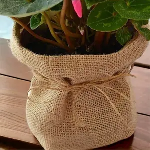 Rustic Hessian Burlap Plant Pot Cover, Mid Century Chic, House Plant Cover, Indoor Planter