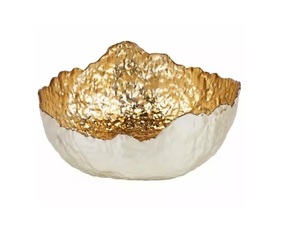 Tazón de servicio de aluminio de metal blanco y dorado de diseño clásico para restaurante y bar de hotel - Product Image 1
