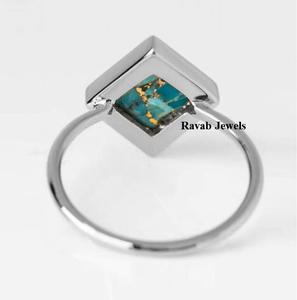 925 Sterling Silver Fine Women's Ring Blue Copper Turquoise 10X12mm Lunette Setting Handmade december Birthstone Custom Parties - Product Image 3