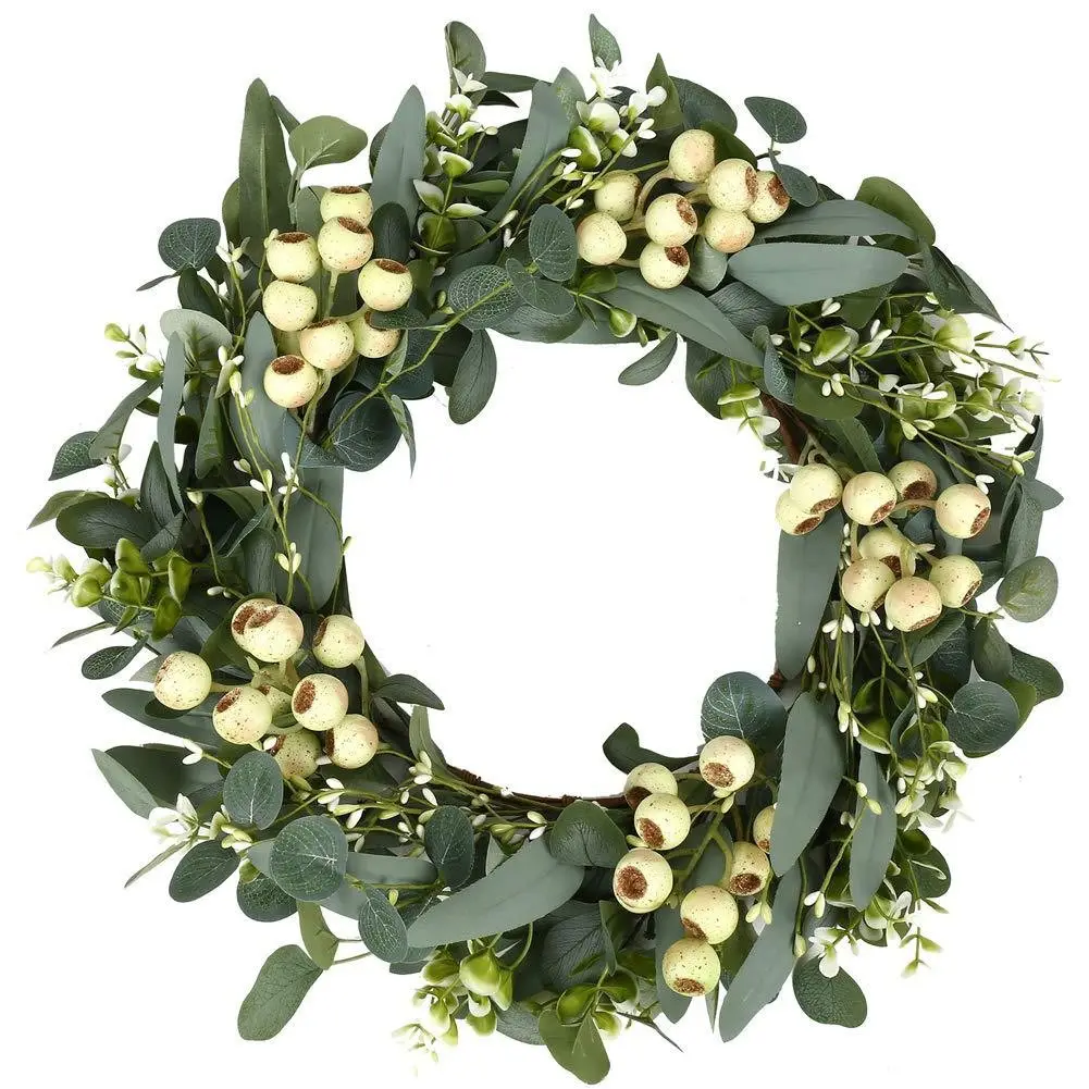 Artificial Spring Wreath 20 Inch Summer Wreaths for Front Door Green Eucalyptus Wreath with Big Berries For All Seasons